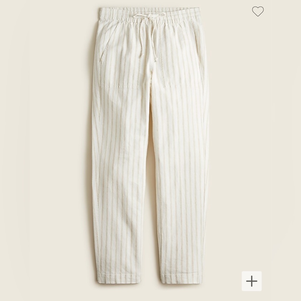 J. Crew Linen Cotton High Rise New Seaside Straight Leg Pant Stripe Size S Nwt